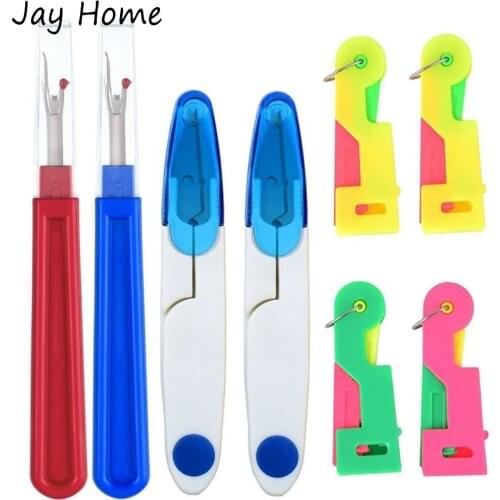 4PCS Sewing Seam Ripper Tool Yarn Scissors Thread Cutter with 4Pcs Automatic Needle Threader for Needlework Sewing Accessories