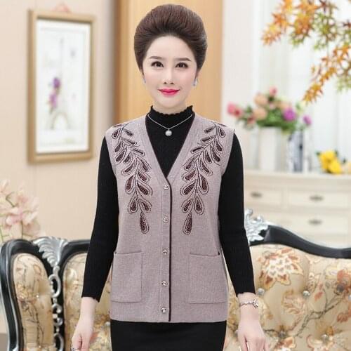 Autumn Mother thicken Knitted Vest Wool Cardigans Sweaters Sleevless Knitwear women oversized Vests Female waistcoat