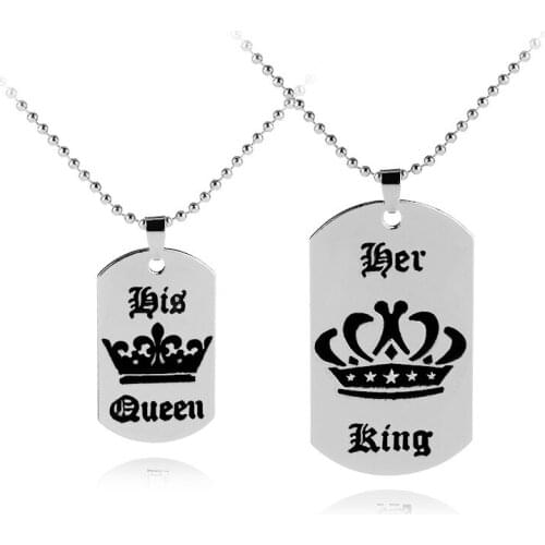 The Letter Her King& His Queen Beads Crown Pendant Necklace For Couples Lovers Hot selling Gift