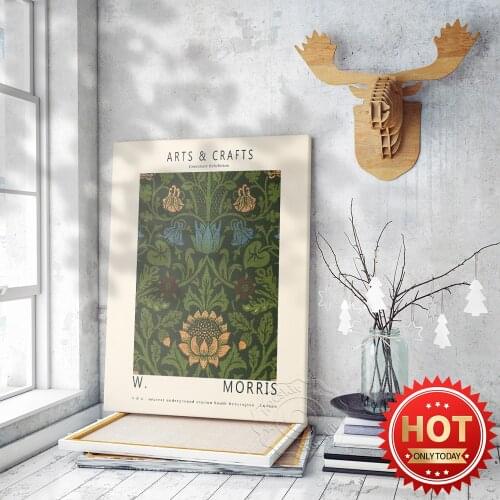 William Morris Exhibition Poster, Arts and Crafts movement Wall Picture, Retro Flower Pattern Print Art, Gallery Mural Decor