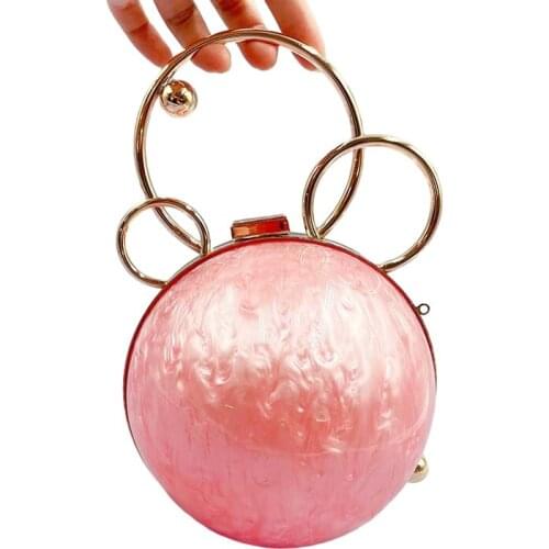 Bag For Women Luxury Designer Pearl Women Handbags White Pink Acrylic Clutch Metal Round Wristlets Lovely Cocktail Party Bags