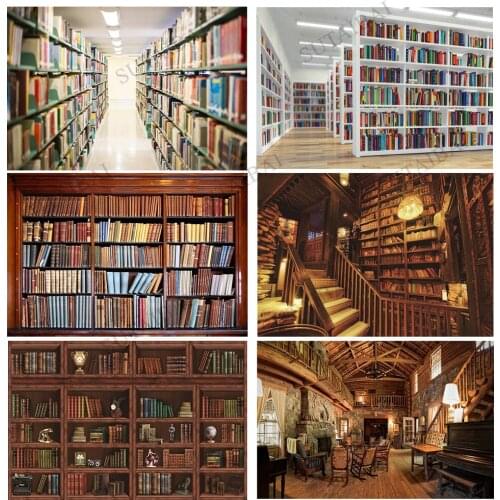 Old Books Wood Bookshelf Bookcase for Library Child Portrait Photography Backdrop Photocall Photo Studio Background Photophone