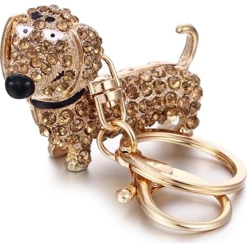 Rhinestone Crystal Keychain Girl Gift Animals Dachshund Keychain Women Pendant Keys Chain Trinkets for Bag Jewelry