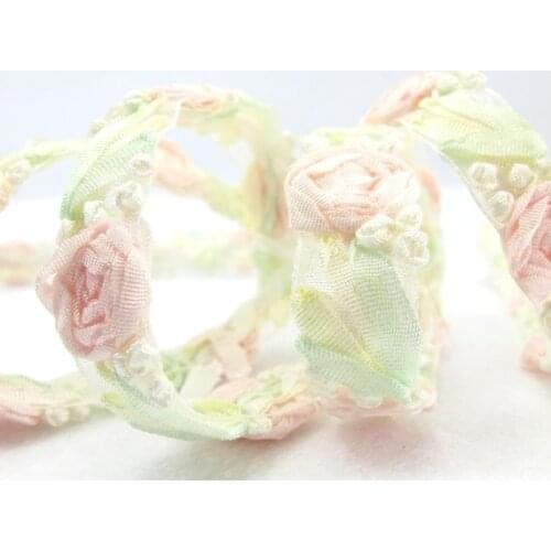 5/8 Inch Embroidered Rose Bud|Khaki|Colorful Flower Ribbon Trim|Scrapbook|Doll Lace|Quilt|Sewing Couture|Supplies|Craft DIY