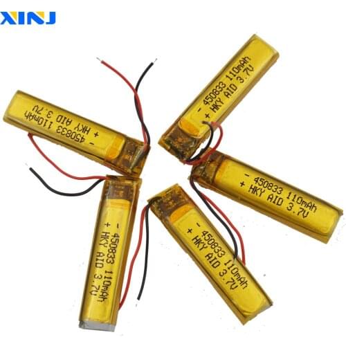 XINJ 5pcs 3.7V 110 mAh Li Polymer li-po Battery cell 450833 For camera DVC headphones bluetooth earphone speaker smart watches