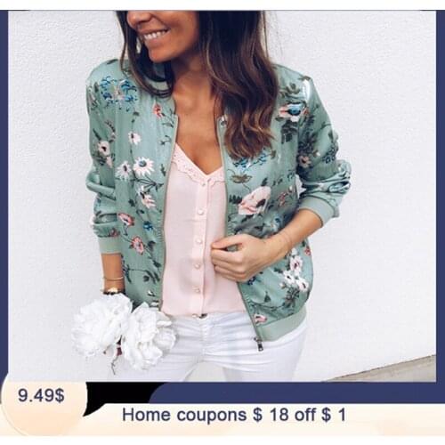 Floral Print Zipper Casual Jacket Women 2021 Spring Summer Long Sleeve Loose Bomber Jacket Coat O Neck Fashion Tops Outerwear