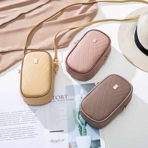 New simple rhombic car line horizontal zipper mobile phone bag female messenger small bag ladies wallet