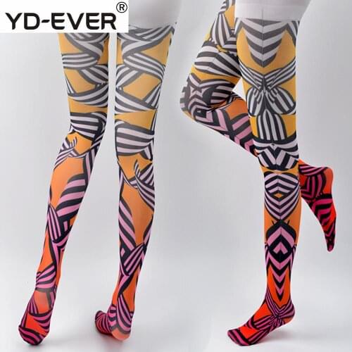 Women tights Original Orange Gradient Pattern Stockings Jacquard Spring And Autumn Fashion Tide Female Cotton Long Tube Pantyhos