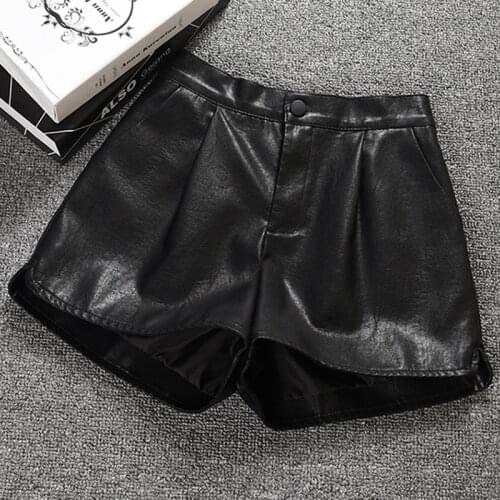 Women High Quality Wide Leg Leather Shorts High Waist Shorts Female Autumn Loose PU Leather Shorts Ladies Casual Shorts H490