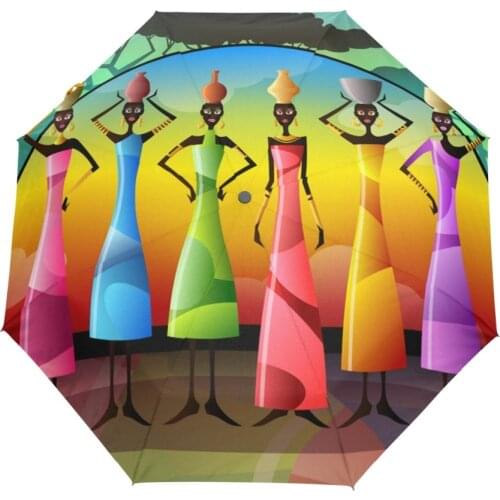 African Women Head Holding Porcelain Anti UV Rain Umbrella Fully Automatic Foldable Umbrella for Women