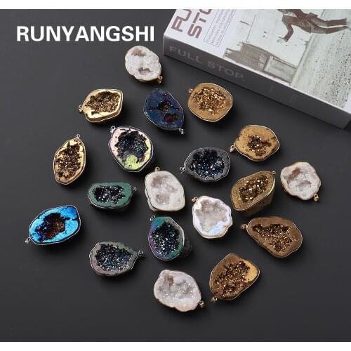 1PC Natural Agate Cave Crystals electroplate Irregular DIY Hand Made Gems Pendant Shiny Gem Sparkling Healing Stone Necklace