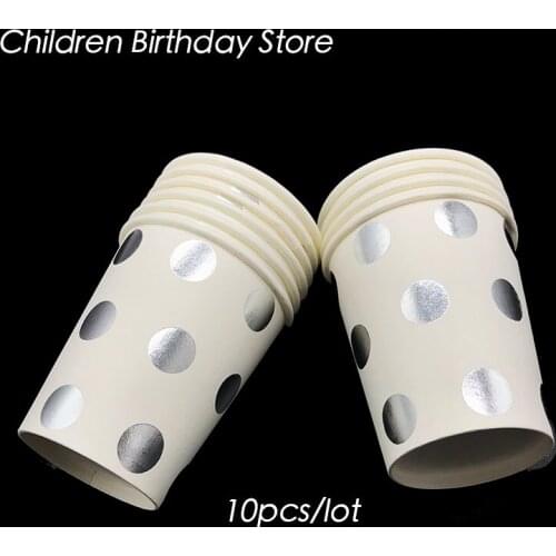 10pcs/lot Silver Foil Dots disposable cups Silver Dots birthday party decorations polka dots disposable paper cups