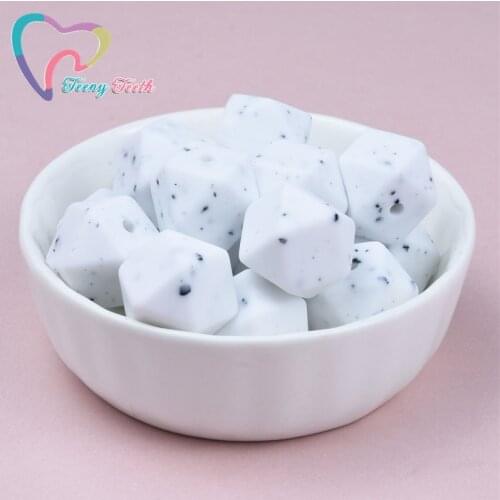 10 PCS White Gritty 14-17 MM Silicone Beads Hexagon DIY Baby Chew Necklace BPA Free Nursing Jewelry Silicone Beads Teething Toys