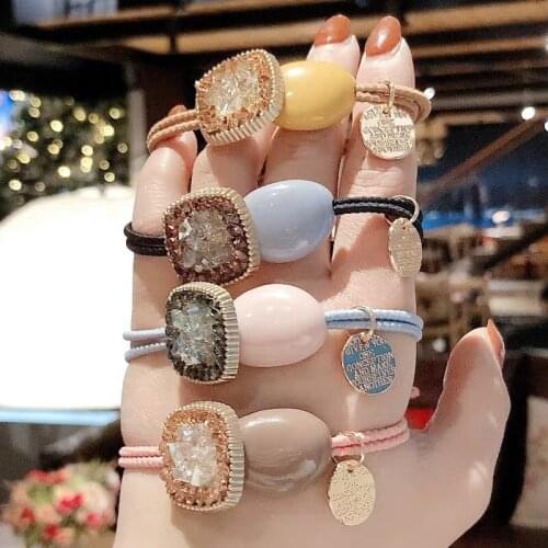 100pcs/lot DIY Simple Multi Resin Dazzling Drill Crystal Hair Bands Elasticity Rubber Band Hair Styling Tools Accessories HA1315