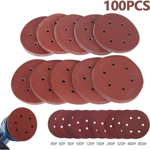 100pcs 120mm Sandpaper Round Shape Sanding Discs Hook Loop Sanding Paper Buffing Sheet Sandpaper 8 Hole Sander Polishing Pad