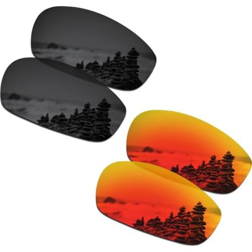 SmartVLT 2 Pairs Polarized Sunglasses Replacement Lenses for Oakley Split Jacket Stealth Black and Fire Red