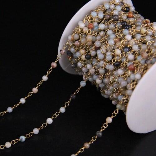4mm Mixed color Amazonite Round Bead Rosary Chain,Natural Amazonite Brass Wire Wrapped Chain Fashion Necklace Jewelry