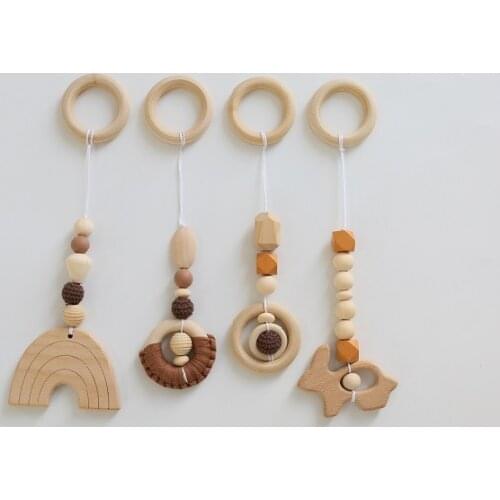4pcs/lot Baby Pacifier Chain Wooden Clip Geometric Crochet Beads Bag Wood Teether Tiny Rod Dummy Clips Baby Pacifier Holder