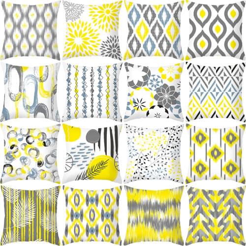 45*45cm Peach Skin Pillowcase 2021 Household Items Yellow Gray Geometric Printing Cushion Cover Sofa Cushion Pillow Cover