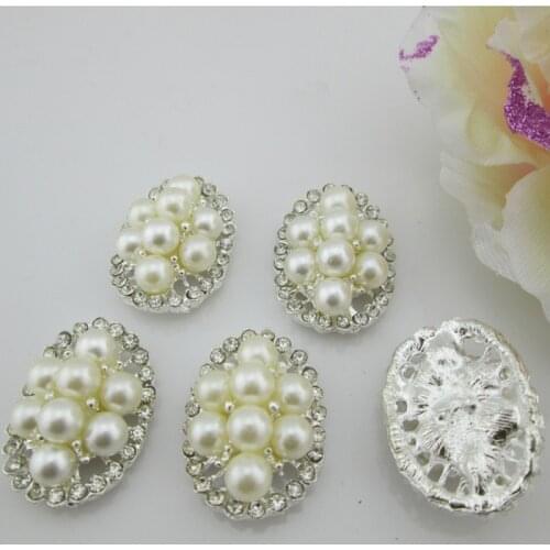 BT206 20*27mm)5pcs Flatback Crystal Flower Ivory Pearl Rhinestone Buttons Silver Tone