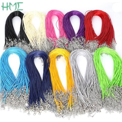 5PCS 2mm Leather Chains Bracelet Pendant Charms With Lobster Clasp DIY Jewelry Findings Adjustable String Cord Necklaces