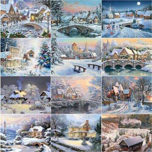 Evershine Diamond Embroidery Landscape Picture Of Rhinestones Diamond Painting Full Square Winter Cross Stitch House Wall Art