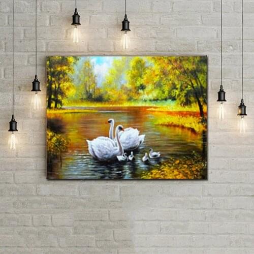 5D DIY Diamond Painting Embroidery Two Swans Square Rhinestone Diamond Landscape Painting Cross Stitch Mosaic Home Decoration