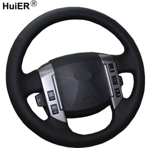 HuiER Hand Sewing Car Steering Wheel Cover Black Leather For Land Rover Discovery 3 2004-2009 Steering-wheel Auto Accessorie