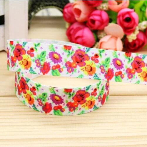 7/8'' Free shipping flowers printed grosgrain ribbon headwear hair bow diy party decoration wholesale OEM 22mm B1266