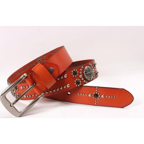 Free Shipping.wholesales New style natural 100% cow leather Pin buckle belt.brand genuine leather fashion belts.rivet,women