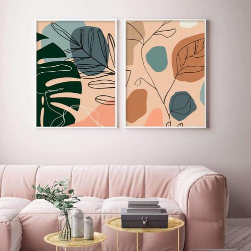 Bohemia Summer Tropical Palm Leaves Geometric Line Canvas Painting Wall Art Poster Print Picture for Living Room Home Decoration