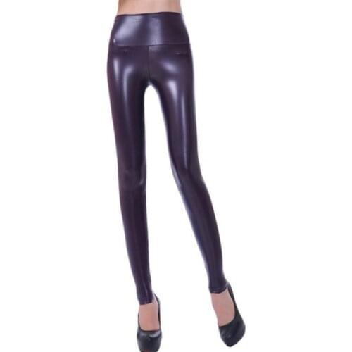 Pencil Pants Women Leather Leggings Pants High Waist Legging Elastic Shiny Trousers Slim Female Womens Pantalon Femme