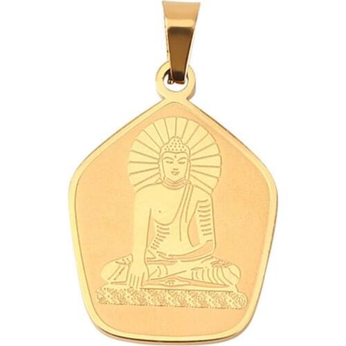 Buddhism Amitabha Buddha Buddha Statue Pendant Amulet Necklaces Mens and Womens Religious Jewelry Stainless Steel Necklace