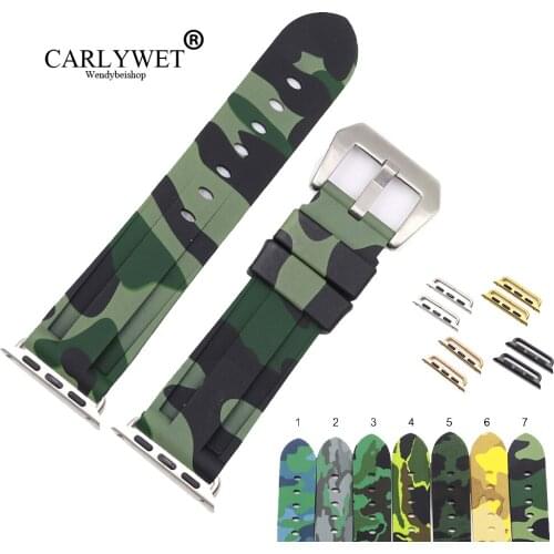 CARLYWET 38 40 42 44mm Camo Yellow Black Green Pure Silicone Rubber Replacement Wrist Watchband Strap For Iwatch Series 4/3/2/1