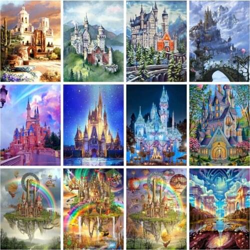 Huacan Full Drill Diamond Painting Kits Castle Embroidery Mosaic Fantasy Scenery Wall Stickers Home Decor
