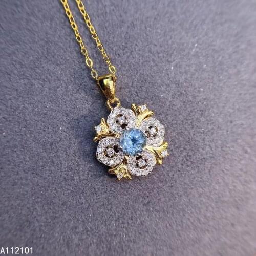 KJJEAXCMY fine Jewelry 925 Sterling Silver Natural Aquamarine Girl luxury Pendant Necklace chain Support Test Chinese style