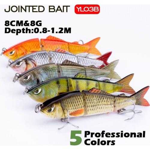 Agoie 8cm/8g Small Fishing Lure 3 Segment wobbler Lifelike Crankbaits Slow Sinking Swim bait Hard Lures Angry Fish Bait Tackle