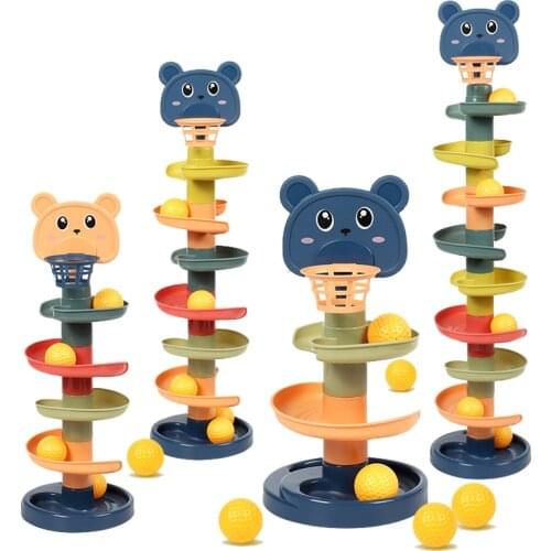 Infant Track Rolling Ball Set Educational Toy Jenga Tower Rolling Ball Game Fine Motor Training Toys For Kids 2 To 4 Years Old