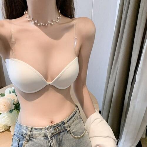 Strapless Front Buckle Invisible Underwear Cross-back Strapless Side Lace One-line Silicone Bra