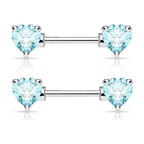 Nipple Ring Heart Rose Gold Double Front Facing Heart CZ Prong set 316L Surgical Steel Nipple Bar