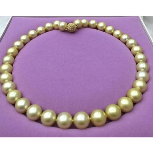 Wholesale price 18"round 12-13mm south sea gold pearl necklace