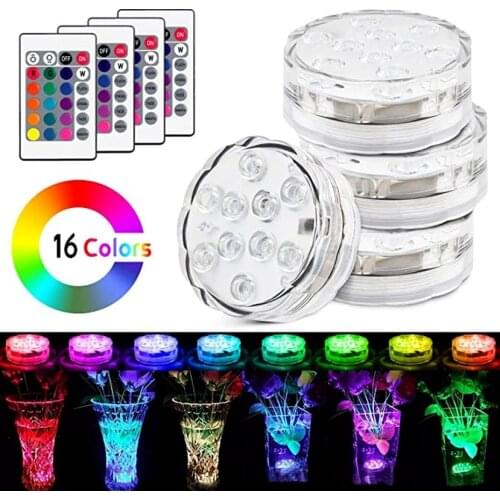 16 Colors Submersible Light Waterproof Remote Control Tub Spa Jacuzzi Outdoor Vase Swimming Pool Underwater Coaster Night Lamp
