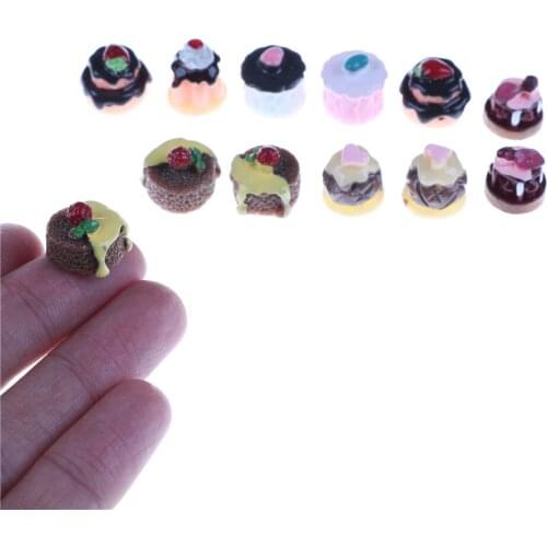5pcs/set 1:12 Simulation Resin Cake Model Mini Cake Dollhouse Miniature Food Scene Model Diy Doll House Accessories