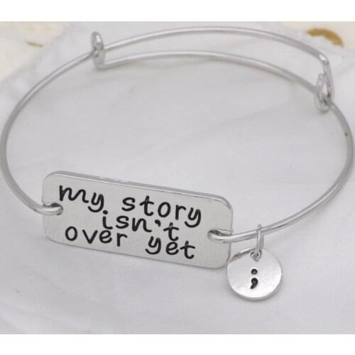 Adjustable bangle Fashion bracelet inspirational jewelry high quality my story isn't over yet semicolon bracelet jewelry B129