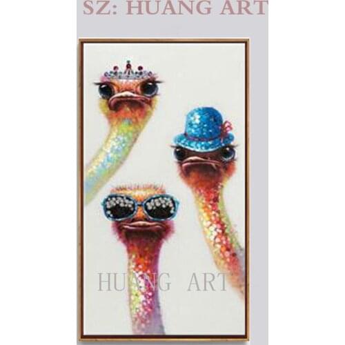 Hand-painted ostrich animals canvas wall art paintings lovely child room wall decoration painting study hall sofa wall to hang p