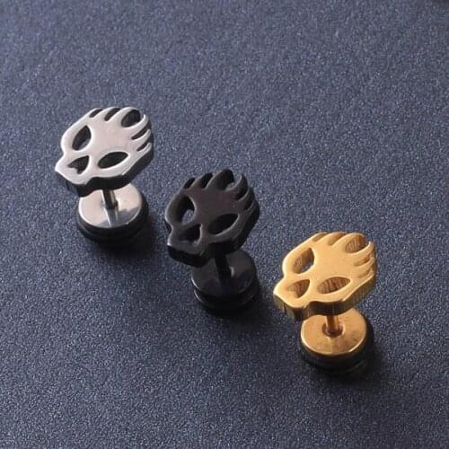 1 Pair = 2 pieces Stainless Steel Cool Punk Skull Skeleton Ear Stud Earring Mens Punk Rock Jewelry ear plug for men women