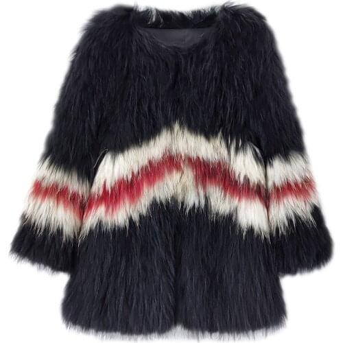 Real Raccoon fur knitted fur coat female fox fur mixed color full sleeve Korean style four season wear 2019 winter new