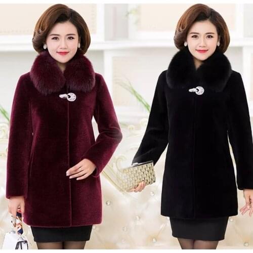 2021 New Fur Coat Womens Winter Mink fur Coats Middle-aged Mother With Fox Fur Collar Overcoat Long Female Winter Jacket 4XLA