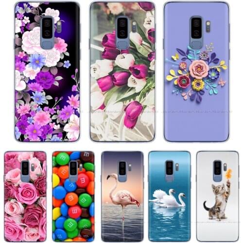 Silicone Phone Case for Samsung Galaxy S9 / S9 PLUS Cases Cover for Samsung S9 / S9 Plus New Cartoon TPU Phone Shell cat flower