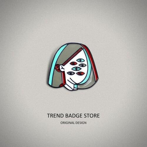 Fashionable restore ancient ways literary girl head picture Pins metal for Backpack Cartoon eyes Brooches for womens Cloth